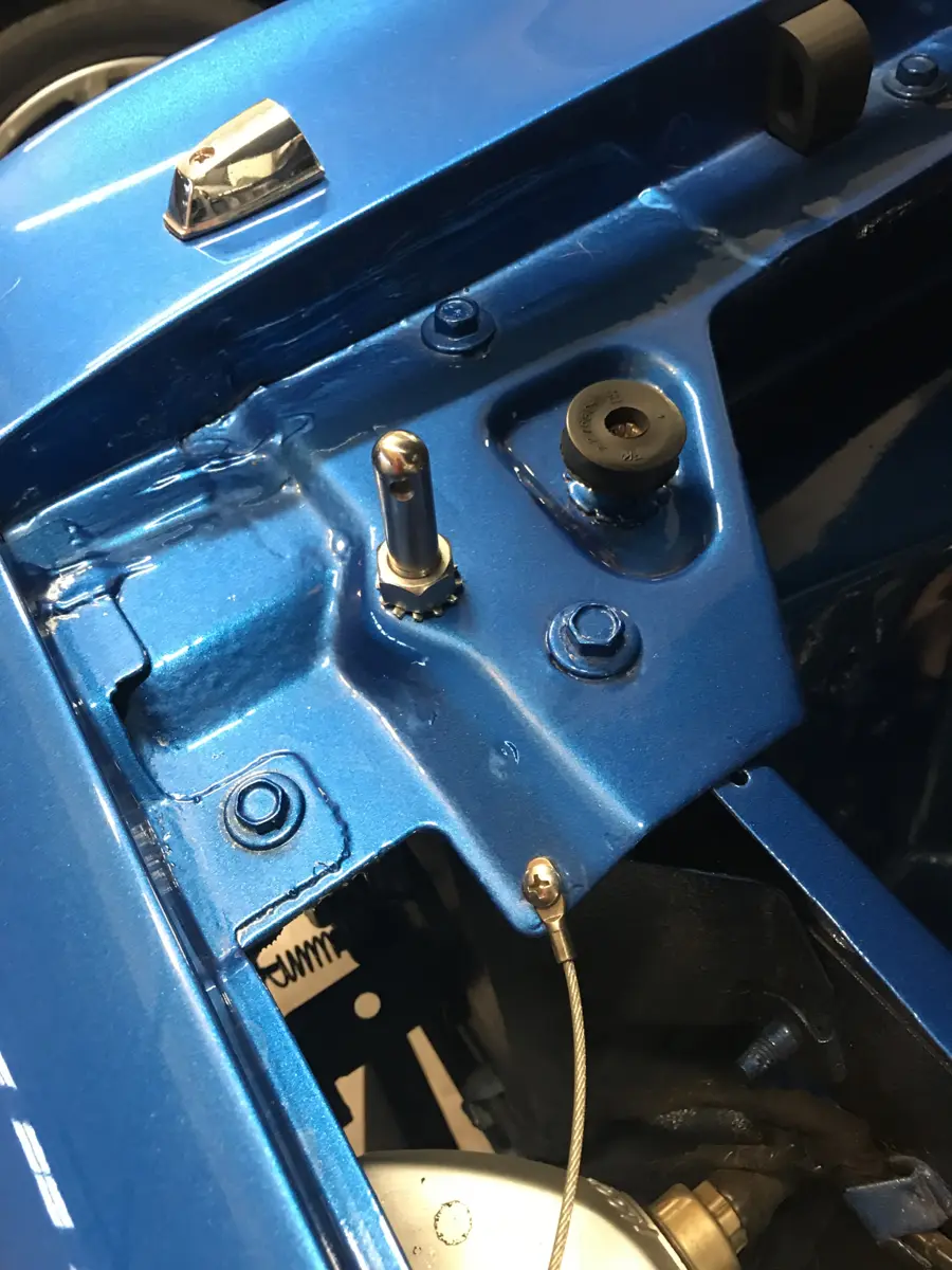 Hood pin and pin cable arrangement  - 1973 Dodge Dart