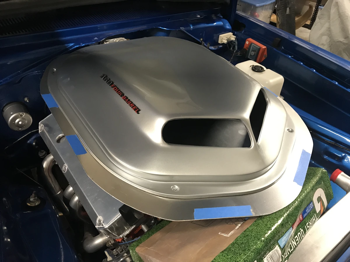 Placing the shaker atop the setup - 1973 Dodge Dart