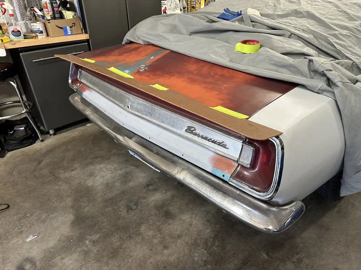 Facricated Masonite wing as a size reference - 1967 Plymouth Barracuda