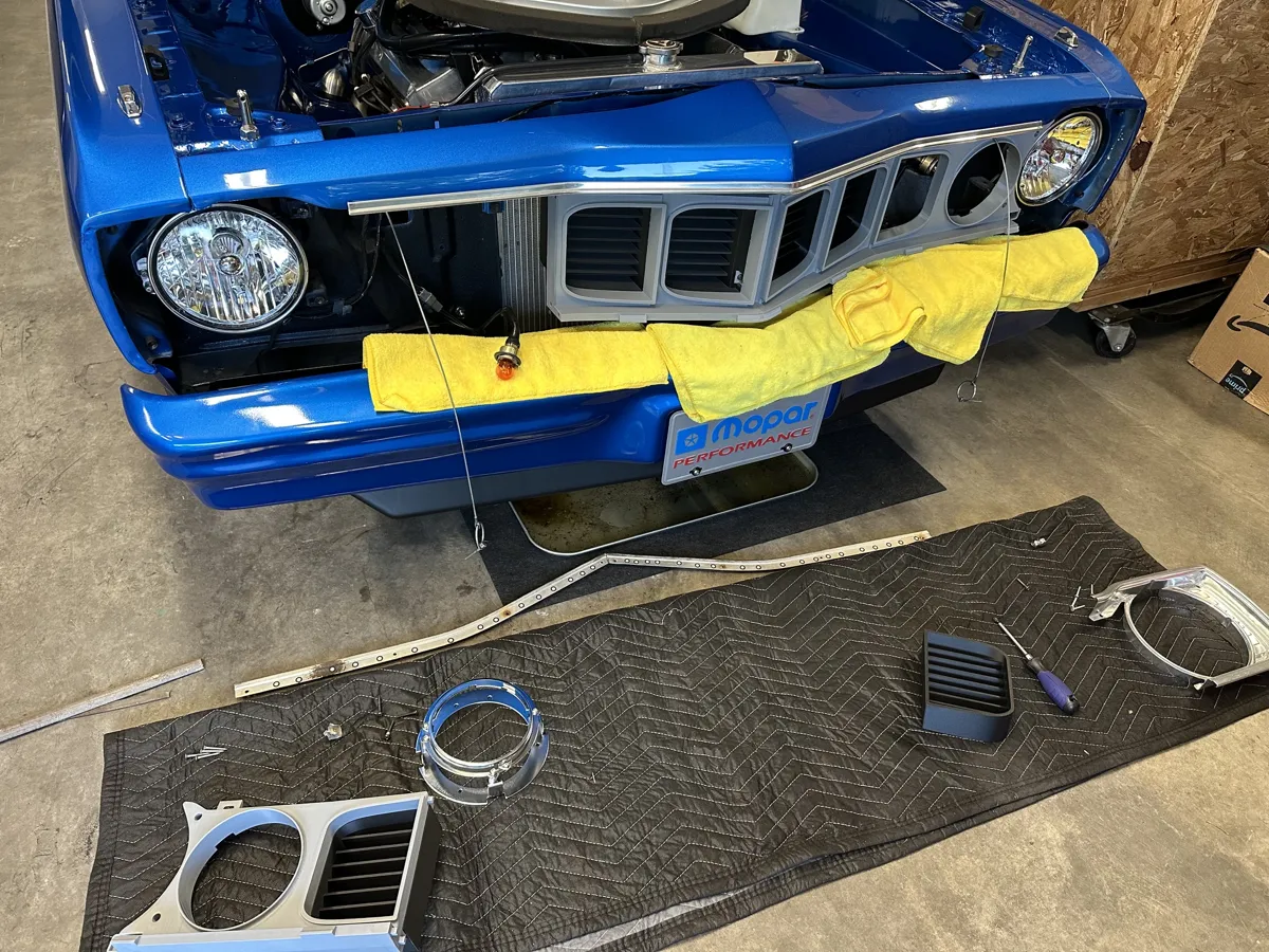 Test fitting the grill assembly - 1973 Dodge Dart